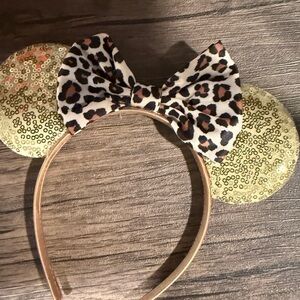 Leopard Print Bow Kids Headband with Gold Ears